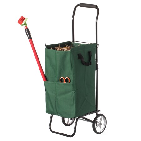 Gardenised Outdoor Steel Leaf Patio Lawn and Garden Storage Cart on Wheels, Green QI004519